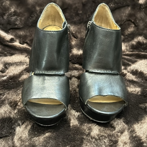 Coach Jaelyn Open Toe Black Leather Platform Wedges Zip Up Heeled Sandals - Picture 3 of 14